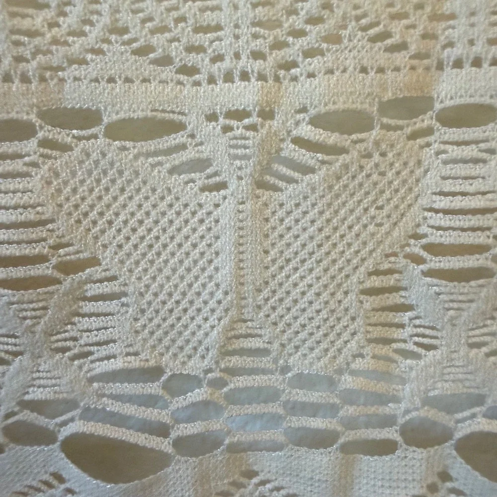 Vintage 70s 80s Ivory Crochet Butterfly Shawl Wrap Fringe Boho Hippie Festival